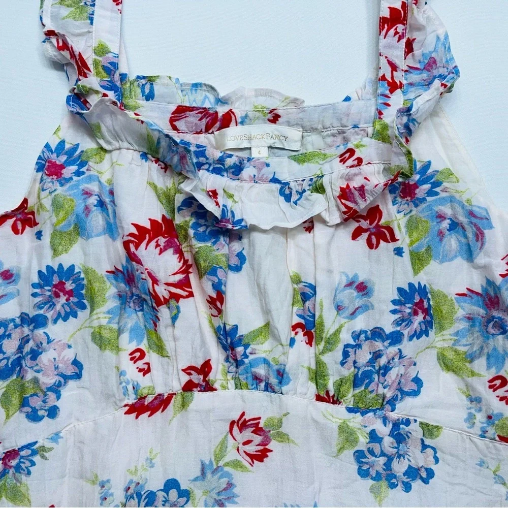 Love Shack Fancy Weslan Midi Dress Cherry Skies Womens Size 4 Lined Cotton Silk - Picture 5 of 15